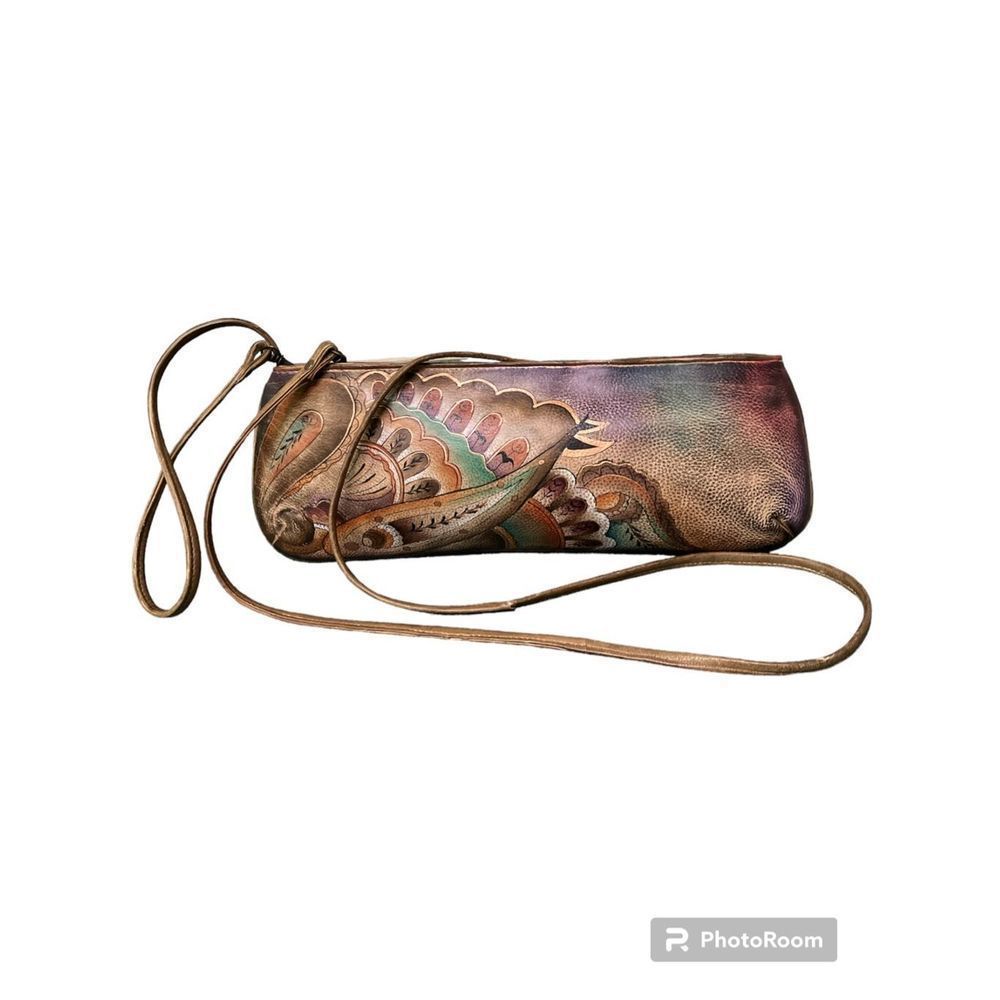 Anuschka Leather Hand Painted Floral Bag Purse Crossbody